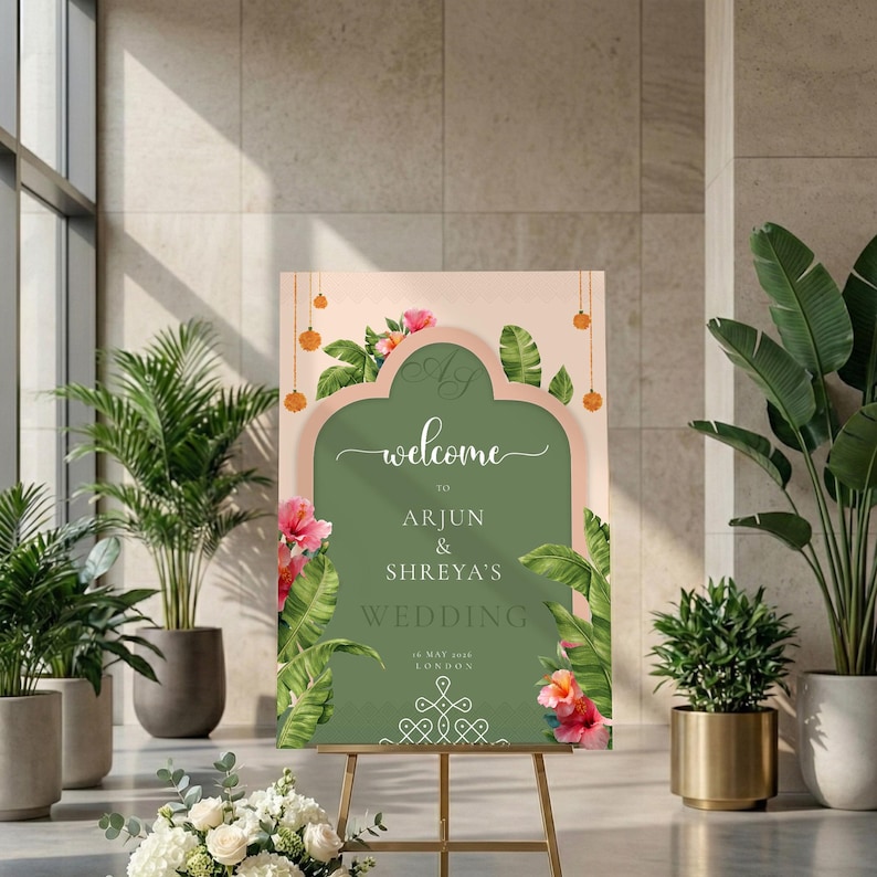 Tamil Wedding Welcome Sign Template, South Indian Banana Leaf Decor ...