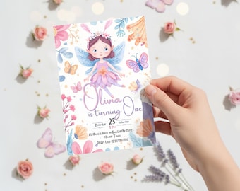 Fairy Birthday Invitation | Butterfly & Flower Theme, Editable Canva Template (Digital Download)