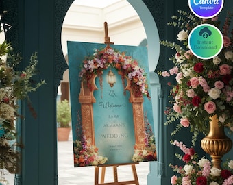 Editable Nikah Welcome Sign Template, Muslim Wedding Welcome Poster, Islamic Wedding Decor, Wedding Wedding Sign, Nikah Signage