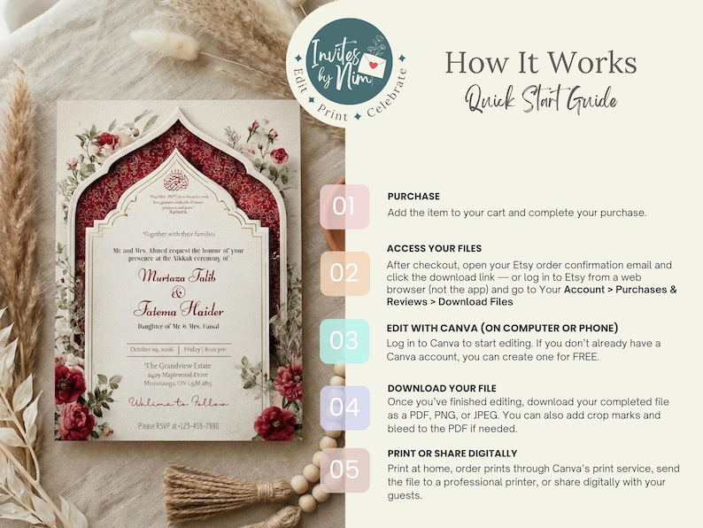 Puede incluir: Elegante invitaci&oacute;n de boda con una combinaci&oacute;n de colores burdeos y crema. El dise&ntilde;o presenta detalles florales y ornamentados. La invitaci&oacute;n incluye los nombres Murtaza Talib y Fatema Haider.