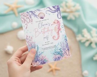 Under the Sea Birthday Invitation | Pastel Ocean Theme (Editable Canva)
