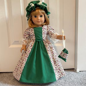 18 inch Doll Colonial Style Gown, Cap and Bag Set
