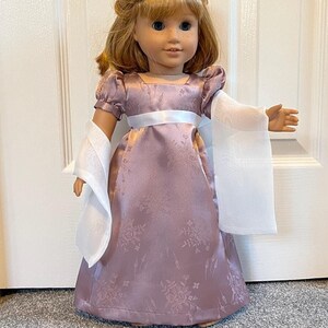 18 inch Doll Mauve Damask Satin Regency Style Gown and Shawl