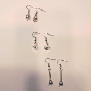 Witch Earrings for Halloween, Broom & Cauldron Earrings | Minimalist Halloween Witch Jewelry | Delicate Spooky Charm Dangles