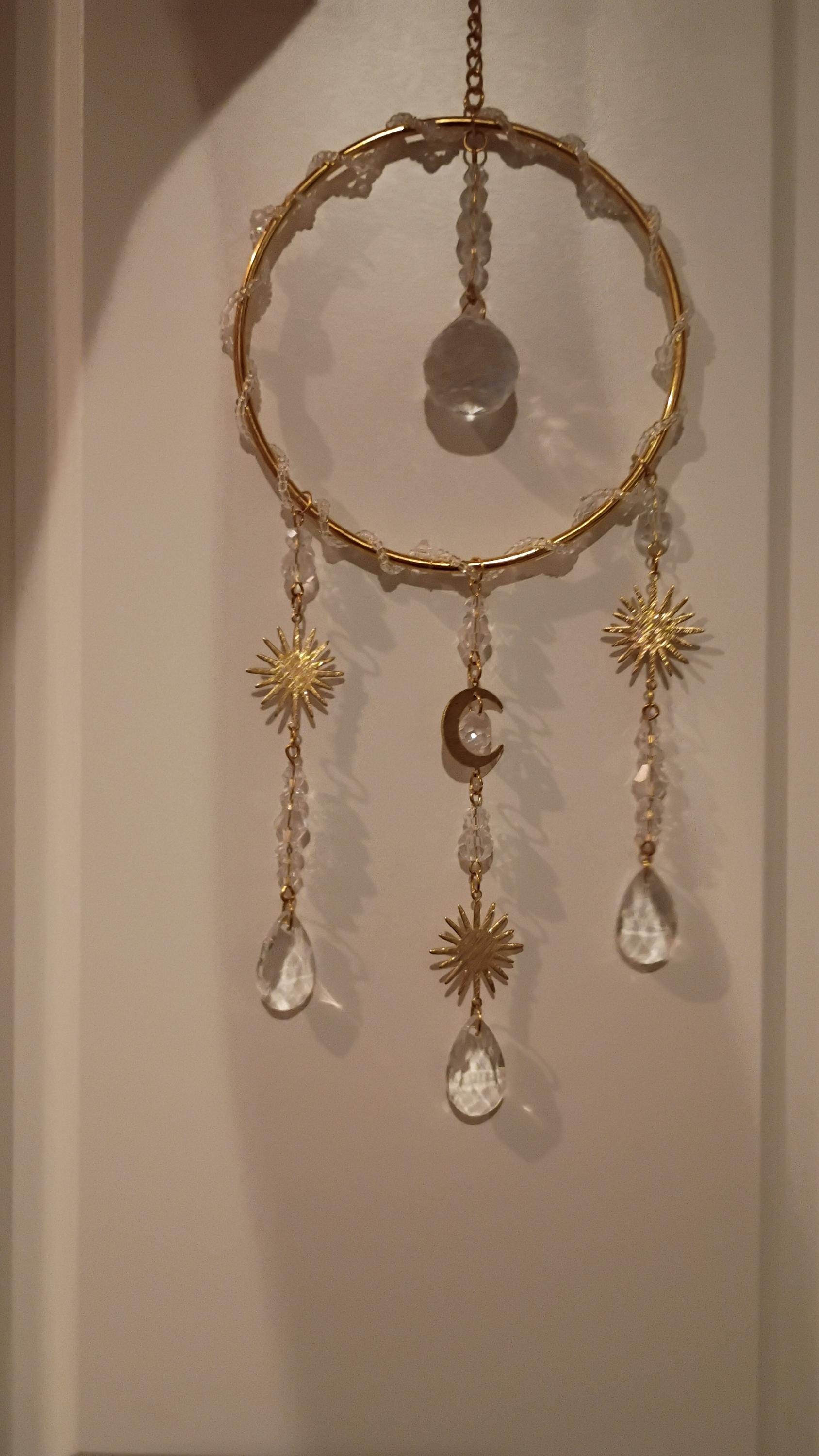 Gold Celestial Crystal Suncatcher – Handmade Hanging Window Decor, 4x10 ...