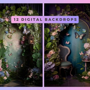 12 Princess & Frog Premium Digital Backdrops, Birthday, Magical Garden Floral, Maternity Backdrop, Photography Digital Background Photoshop