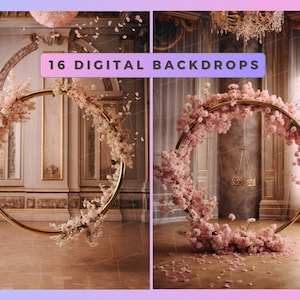 16 Coquette Aesthetics Maternity Digital Backdrops | Hanging Floral Ring | Flower Hoop Backgrounds | Floral Overlays Textures