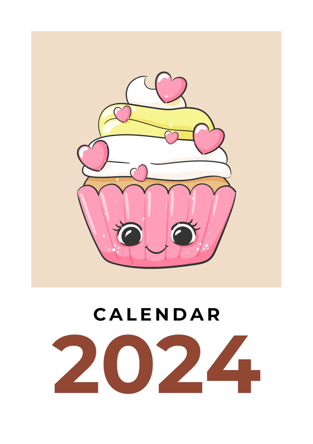 Printable PDF Kawaii Cute Food 2024 Monthly Calendar Etsy