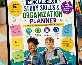 Study Skills Planner for Middle School Students | Improve Organization, Focus & Academic Success | Printable PDF