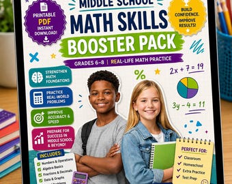 Middle School Math Worksheets Pack | Grade 6–8 Math Practice, Review & Skill Building Activities | Printable PDF