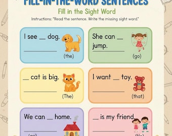 Sight Words Practice Pack | Kindergarten Literacy Printable PDF