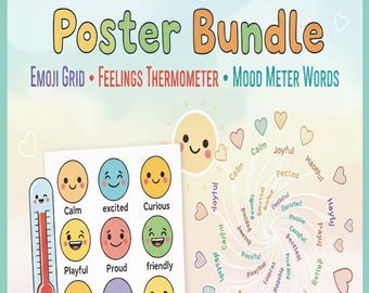 Pacchetto di poster per il check-in emotivo / Tabella dei sentimenti dei bambini in formato PDF