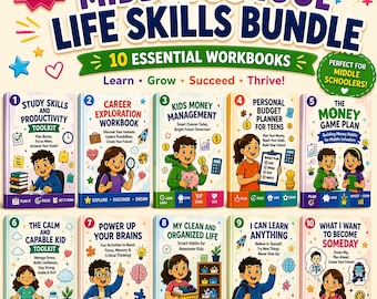 Middle School Life Skills Workbook Bundle | Teen Success Guide | Financial Literacy, Budgeting, Study Skills | Printable PDF Pack