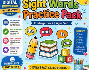 Sight Words Practice Pack | Kindergarten Literacy Printable PDF