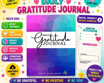 Gratitude Journal for Middle School Teens | Build Mindfulness, Self-Care & Positive Thinking | Printable PDF Workbook