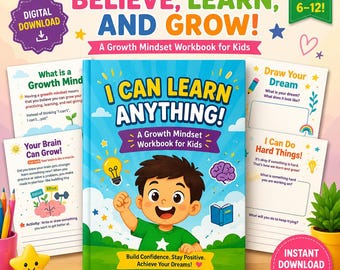 Growth Mindset Printable |I Can Learn Anything Workbook | Self-Confidence Activities for Kids | Social-Emotional Learning PDF