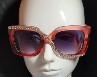 Red glitter square sunglasses