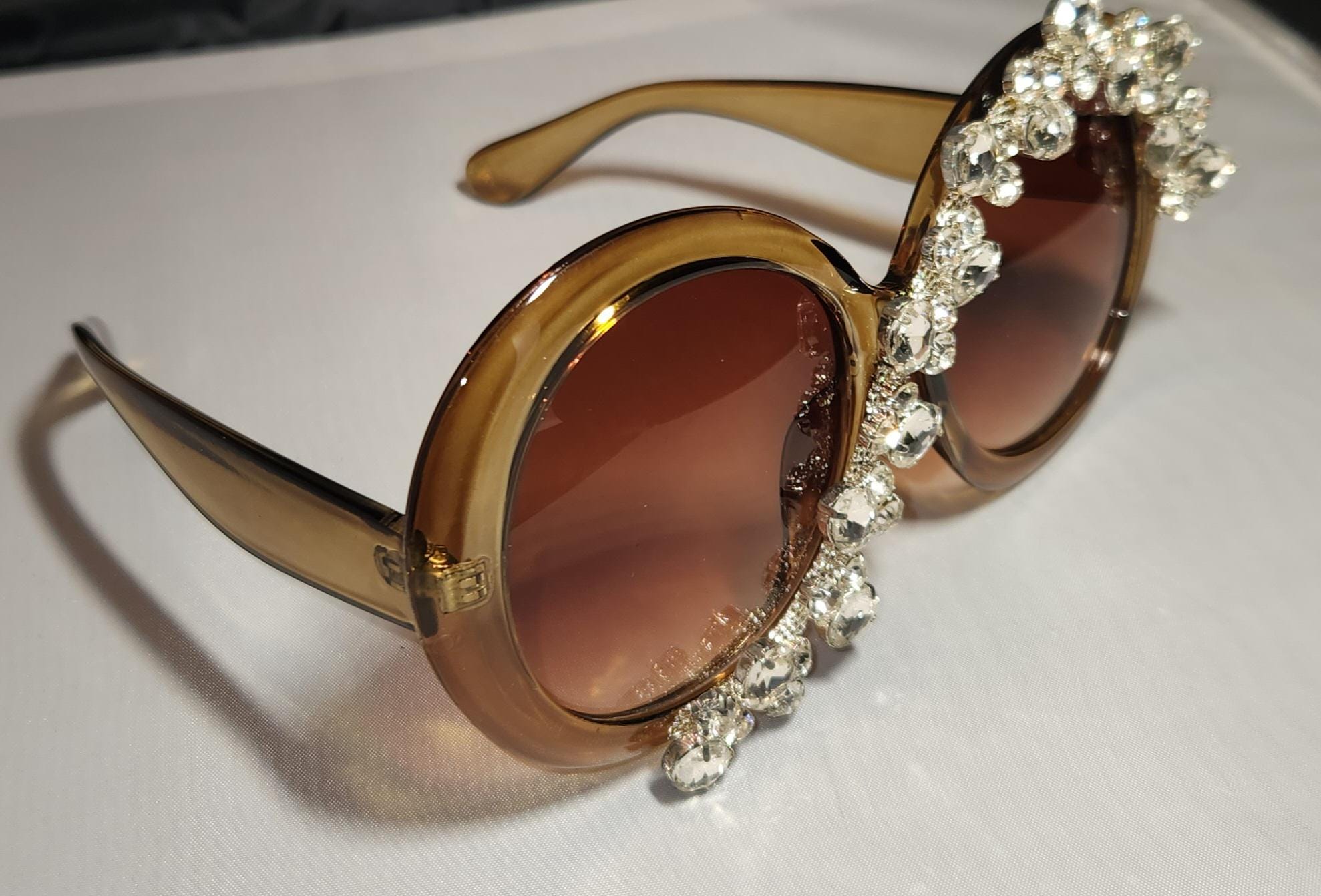 Elegant Brown Sunglasses with Rhinestone Details Rhinestones Brown Sunglasses - Etsy main image 3