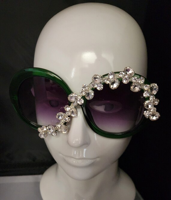 Oversized green luxury rhinestone sunglasses Luxury Rhinestone Cat Eye Sunglasses Women Vintage Oversized  main image 4