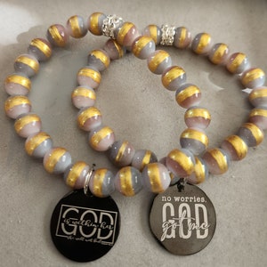 Inspirational Quote Charm Bracelet: 10MM Glass Beads