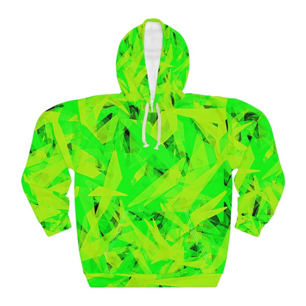 Shattered Glass - Neon Green Unisex Pullover Hoodie - Unique Custom Design - Multiple Sizes - Gift
