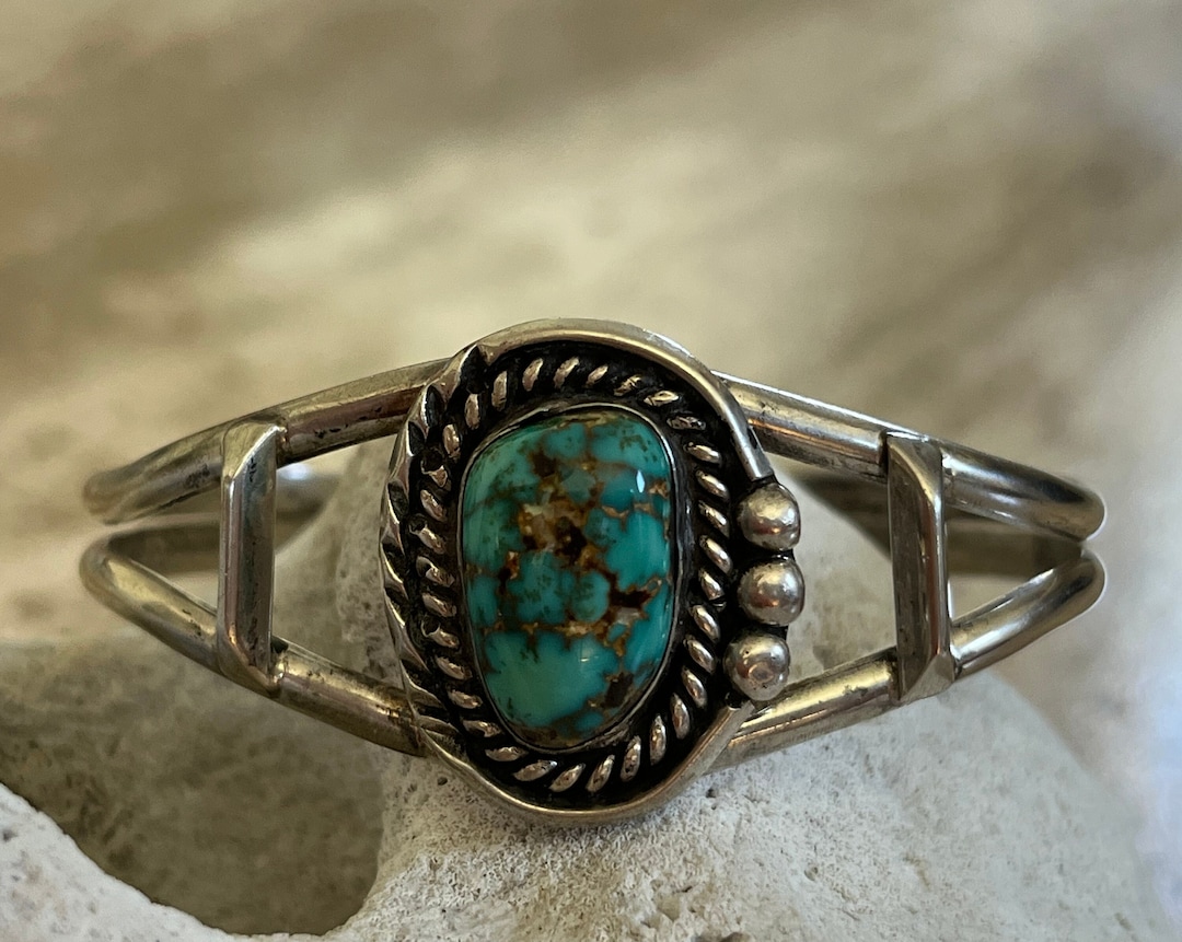 Native American Navajo Sterling Silver Turquoise Cuff Bracelet Signed F ...