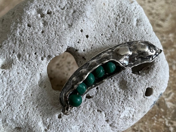 Vintage Sterling 925 Silver Malachite Peas in a P… - image 5