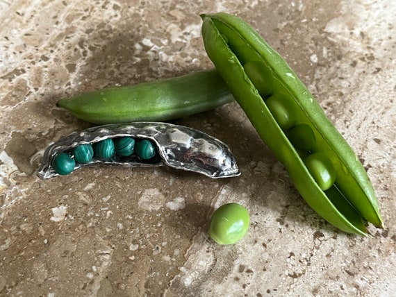 Vintage Sterling 925 Silver Malachite Peas in a P… - image 7