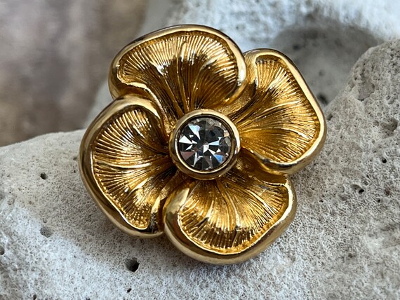 Vintage Christian Dior Gold tone Rhinestone Floral Lapel Pin With Certificate of Authenticity Etsy UK