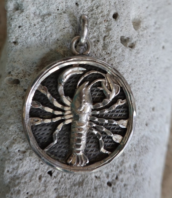 Large 925 Sterling Silver Zodiac Cancer Pendant