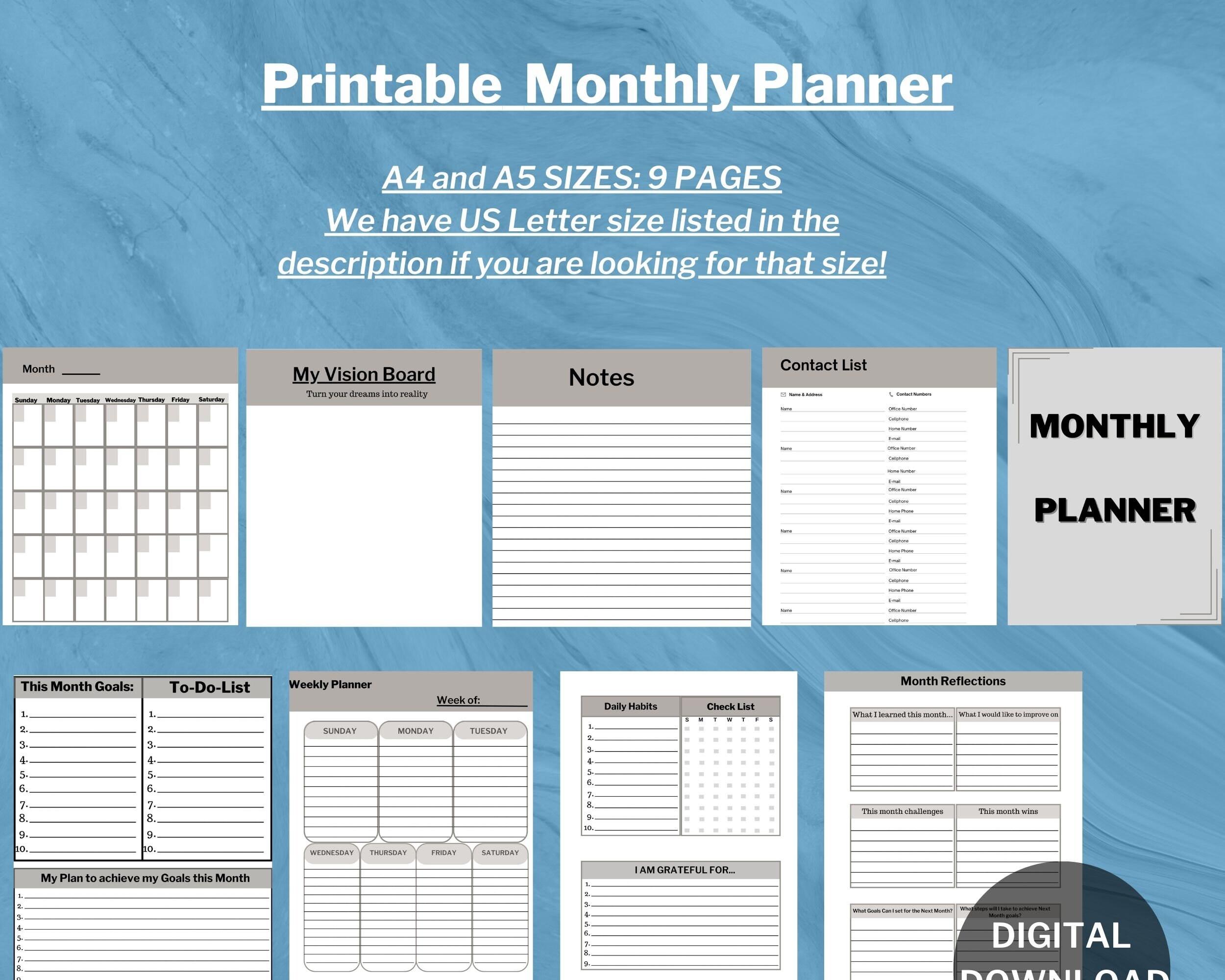 Printable and Editable Monthly Planner, Digital Monthly Planner ...
