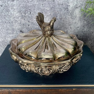 Vintage Silver-Toned Jewellery Box/Trinker Box Birds Peacocks Roses Red Fabric Inside Heavy