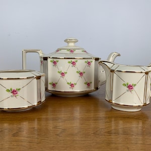 Sadler Theepot Creamer Suikerpot set Ditsy Rose Rosebud Vintage Made in England