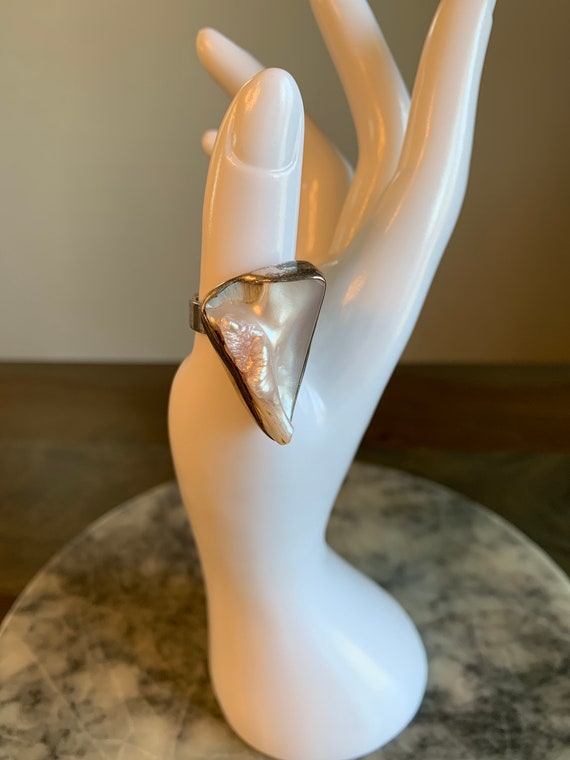 Sterling Silver Ring Irregular Pearl Adjustable S… - image 2