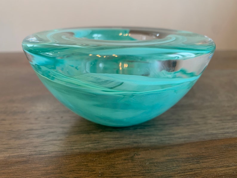 Kosta Boda Votive Holder Designed by Anna Ehrner Swirl Teal Green Blue