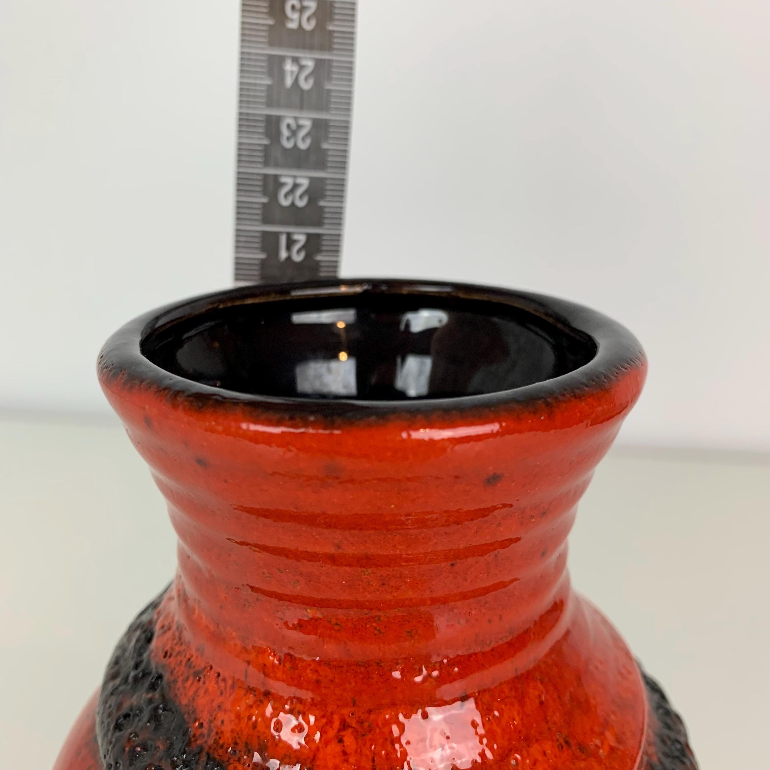 Bay Keramik West Germany Vase Fat Lava Black Red MCM Vtg 630 20