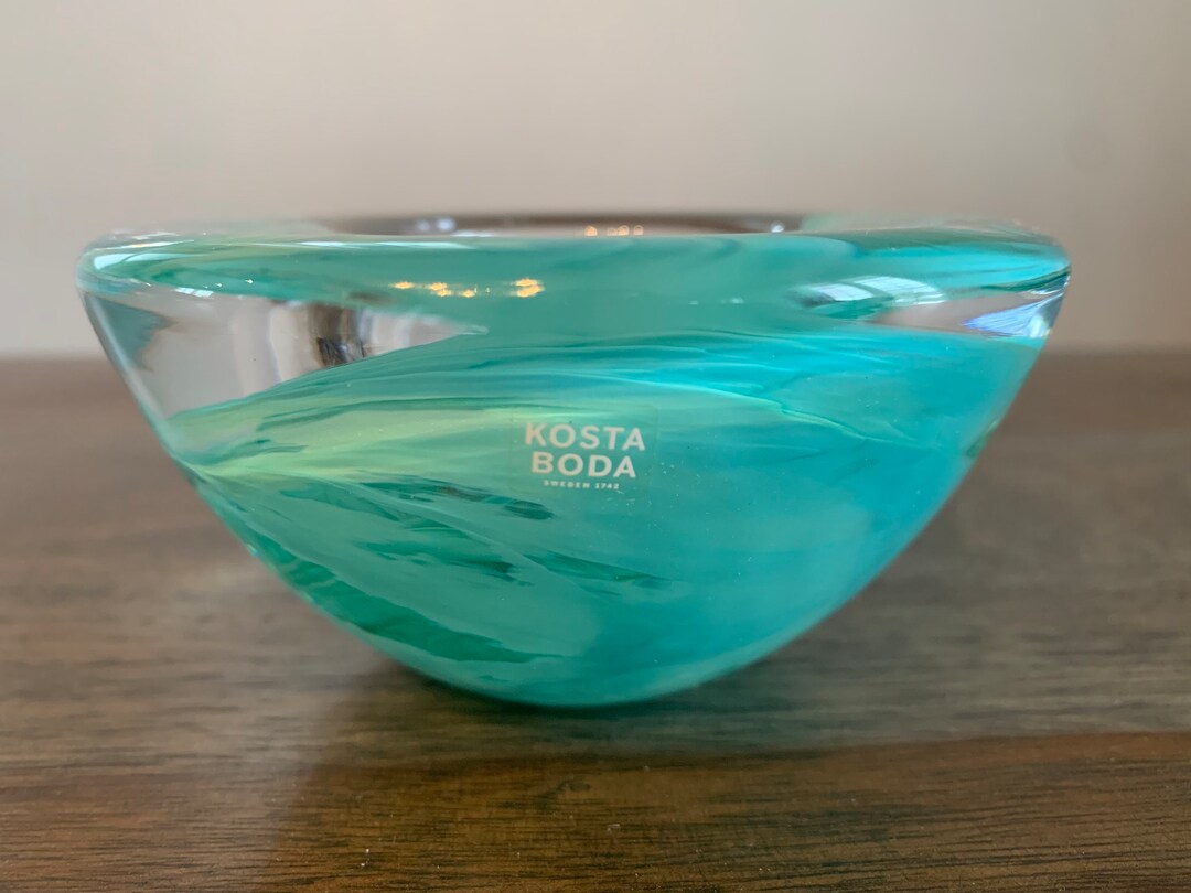 Kosta Boda Votive Holder Designed by Anna Ehrner Swirl Teal Green Blue