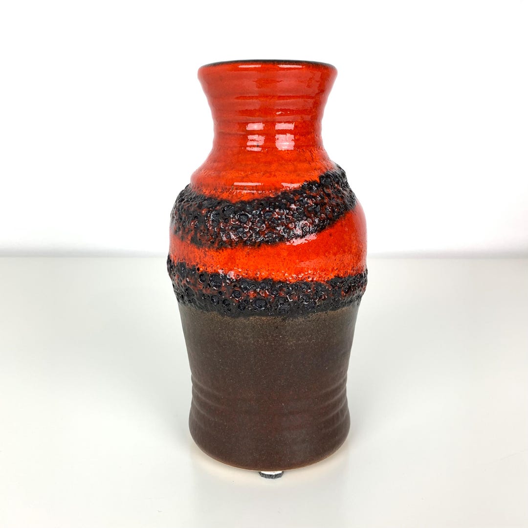 Bay Keramik West Germany Vase Fat Lava Black Red MCM Vtg 630 20