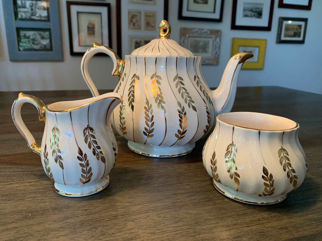 Sadler Tea Set Sadler 4-pieces Tea Set Gold Wheat Made in England Vintage Teapot ...