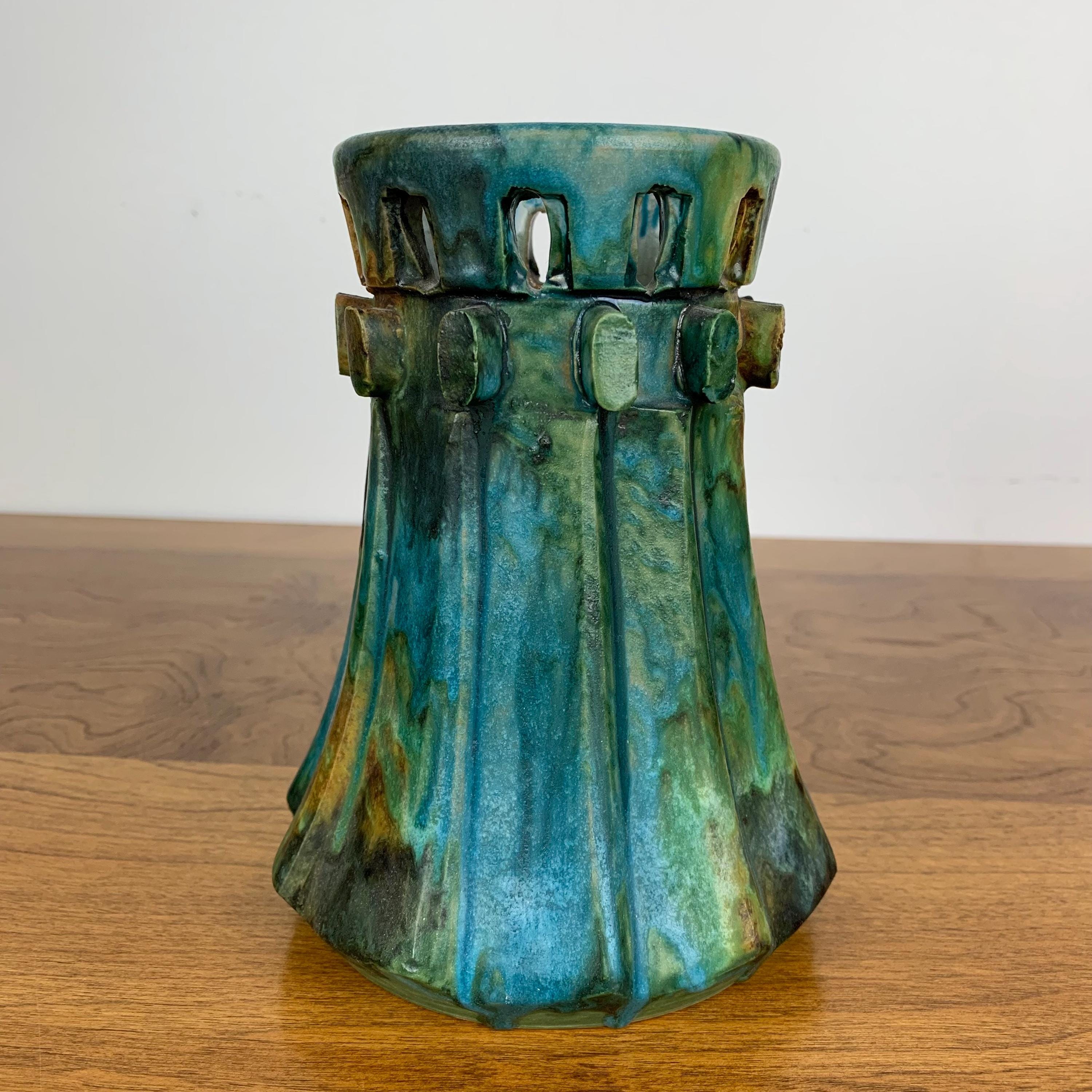 イタリア陶器　Alvino Bagni　ミッドセンチュリーデザイン Alvino Bagni Sea Garden Vase Blue Green Handmade MCM Italy Italian