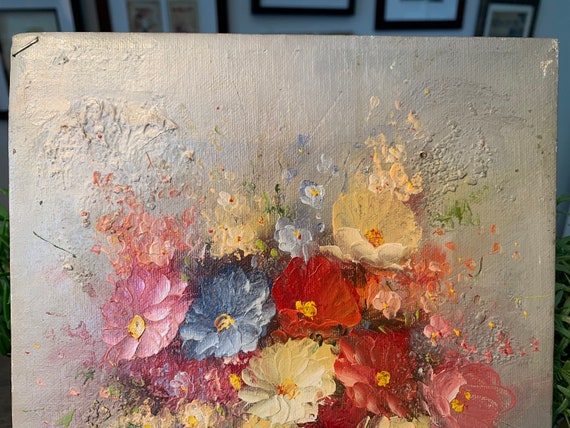 T.Kelly ティモシー・ケリー 油彩画 Oil Painting on Canvas Signed T. Kelly Flower Bouquet Multicolor