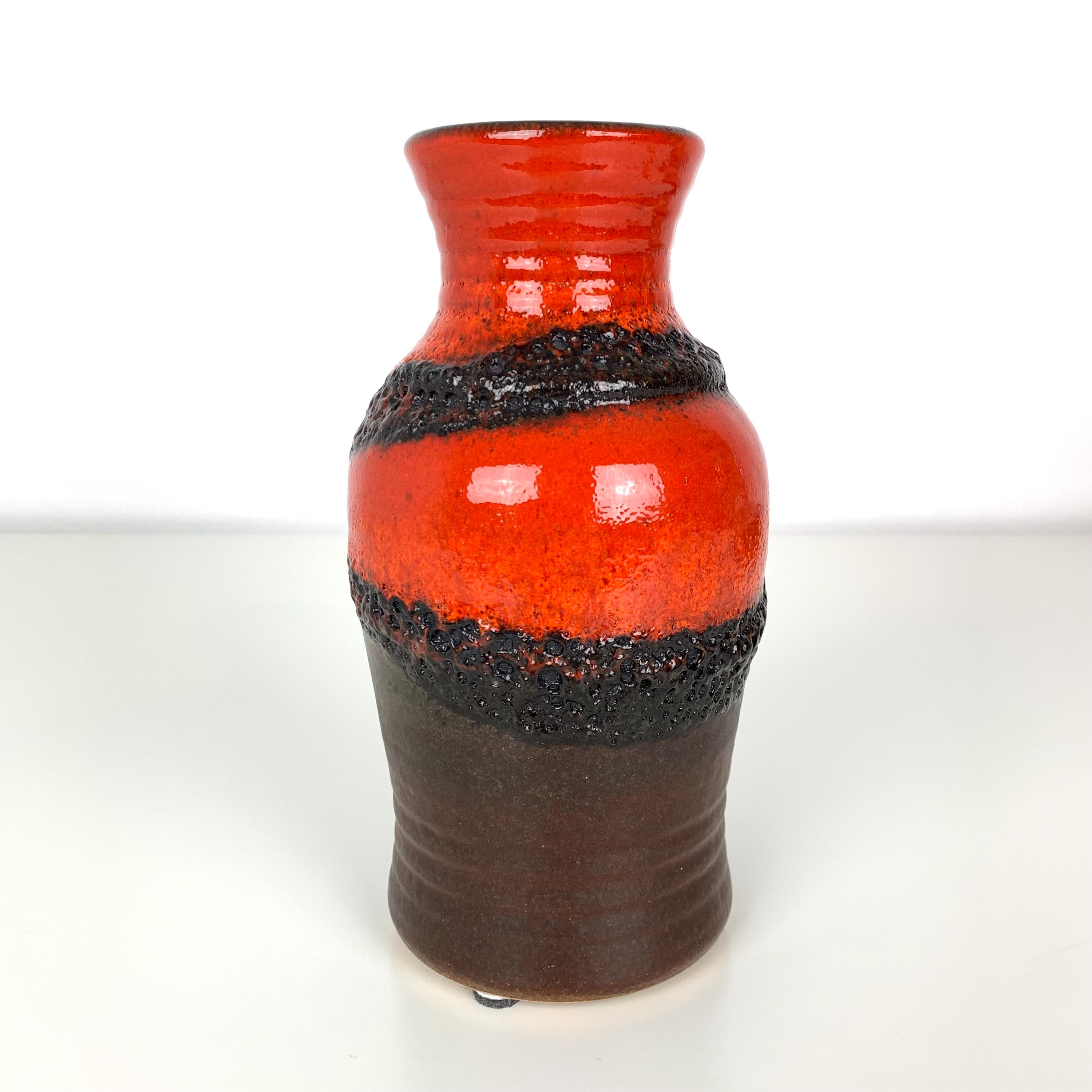 Bay Keramik West Germany Vase Fat Lava Black Red MCM Vtg 630 20