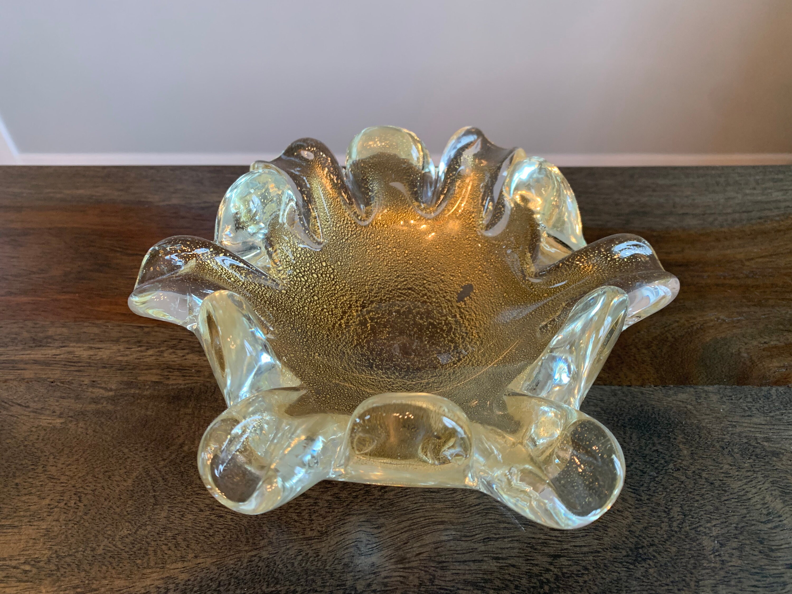 ガラスアート灰皿 金色の斑点 フレーク 装飾ボウル ヴィンテージ