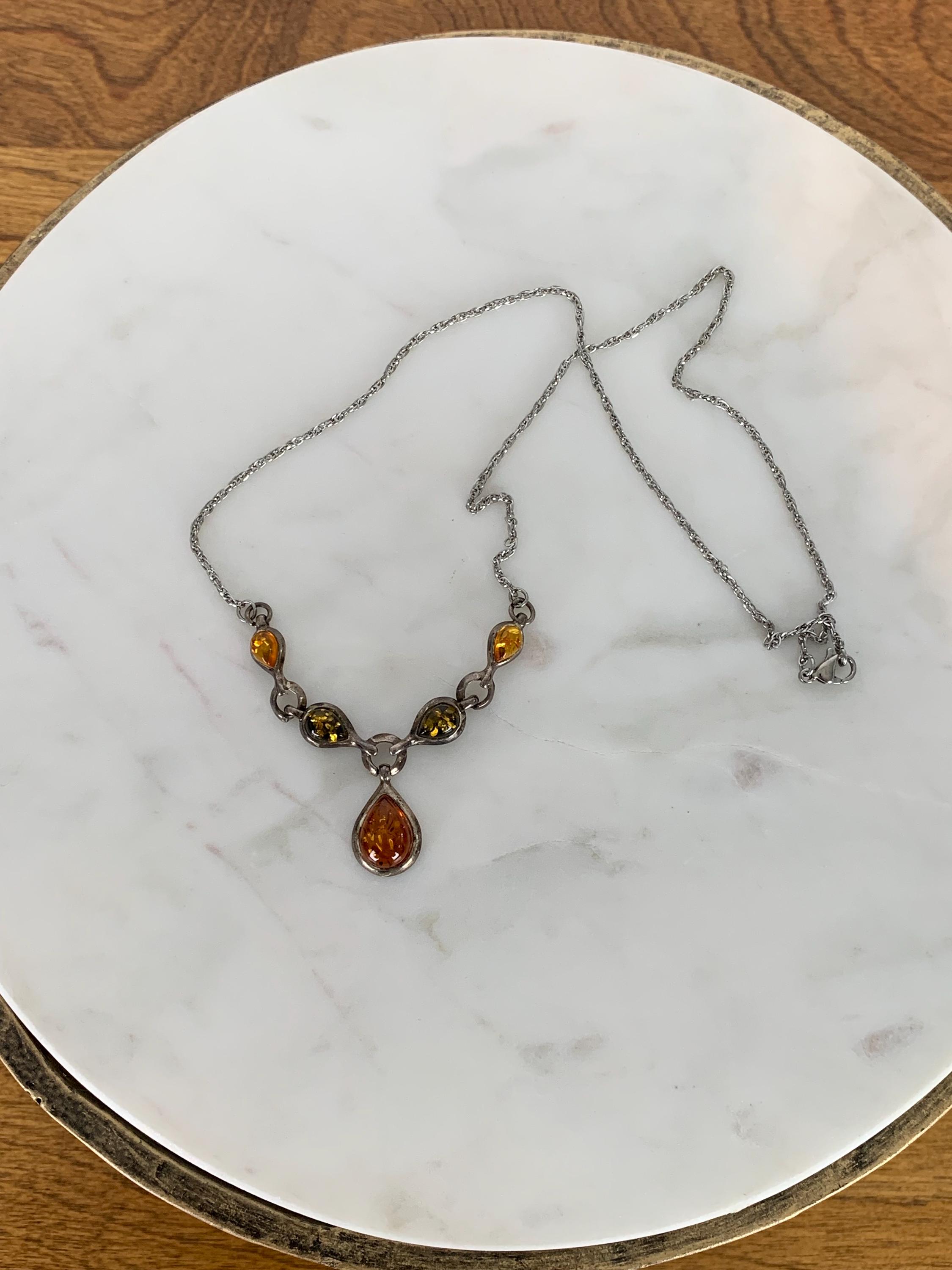 Pendentif Argent Sterling Moderne Avec Pierre Synthèse Tons Ambre - Neuf Sans Emballage - Modèle P421