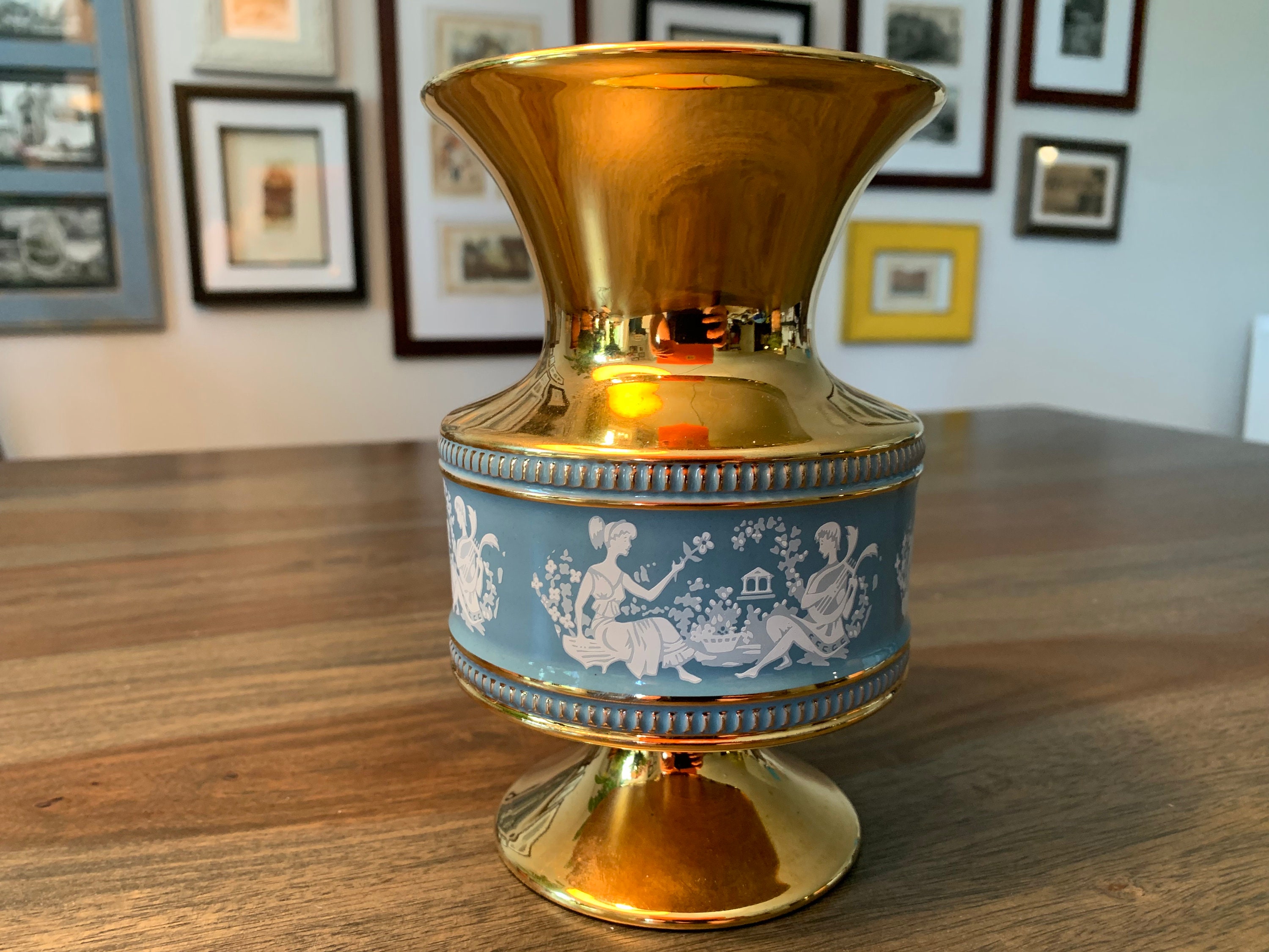 イタリアアンティーク Italian Vase N & C Golden Century Numbered 5058 Gold Blue Vintage