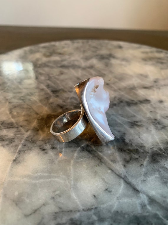 Sterling Silver Ring Irregular Pearl Adjustable S… - image 6