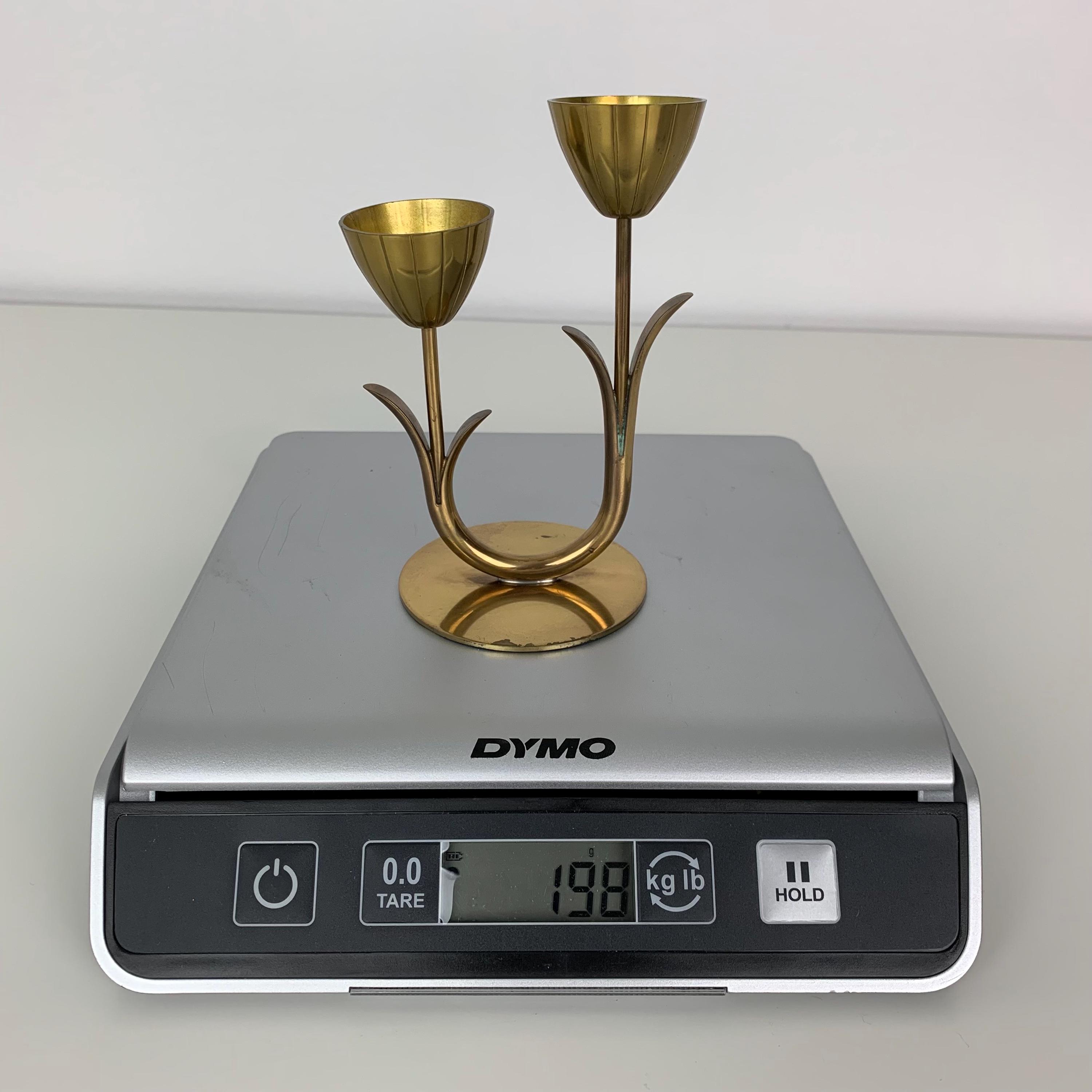 Ystad Metall Brass Candle Holder Flower Tulip 2 Arms Sweden MCM