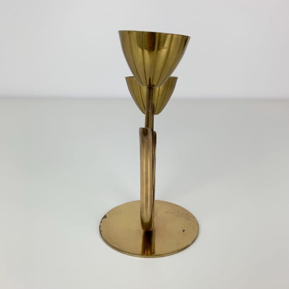 Ystad Metall Brass Candle Holder Flower Tulip 2 Arms Sweden MCM