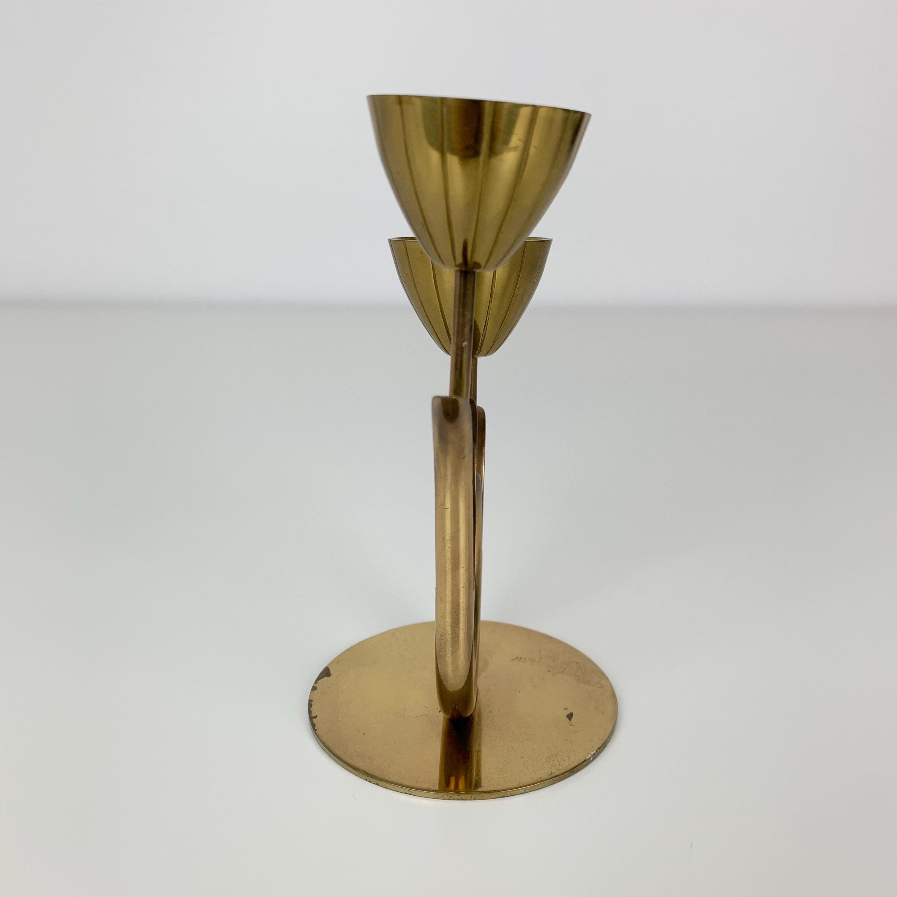 Ystad ll＊Candle stand＊・* Ystad Metall Brass Candle Holder Flower Tulip 2 Arms Sweden