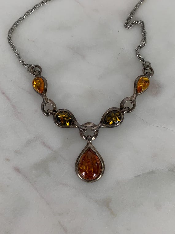 Sterling Silver Necklace Amber Stones Different Colors Stamped ENP